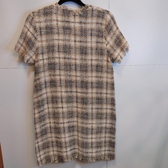 ZARA Tweed Plaid Mini Dress with Faux Leather Pockets | NWT XS - Picture 5 of 13